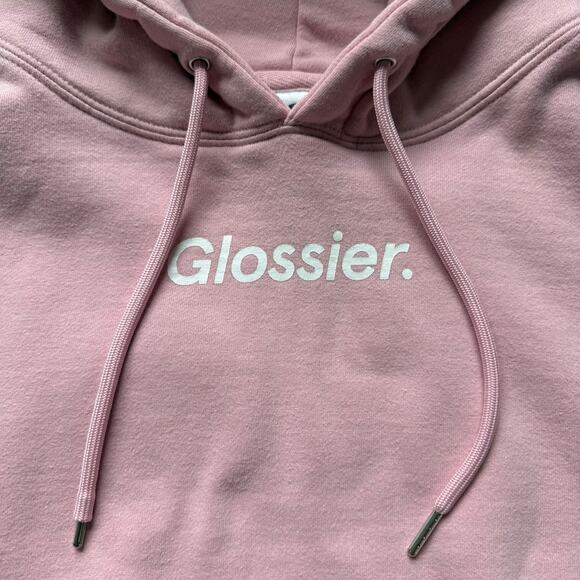 Glossier Original Comfy Pink Logo Hoodie Sweatshirt Fleece Cotton Blend Size XL - Picture 3 of 8